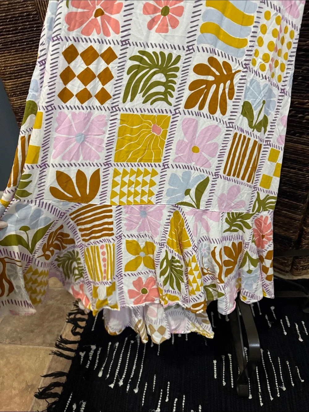 Maxi Slip Skirt in Pink, Mustard & Green Patchwork Print
